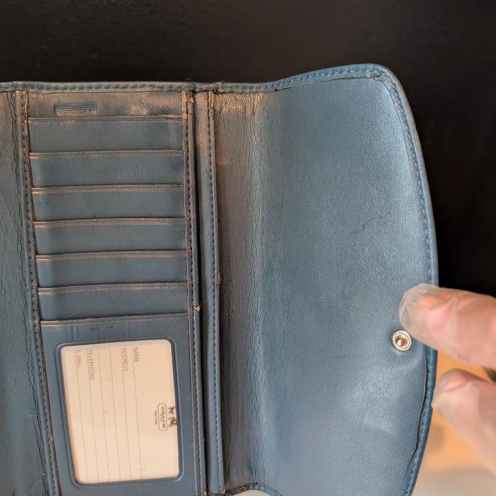 Coach Blue Leather Wallet with Gold Accents - Picture 10 of 13